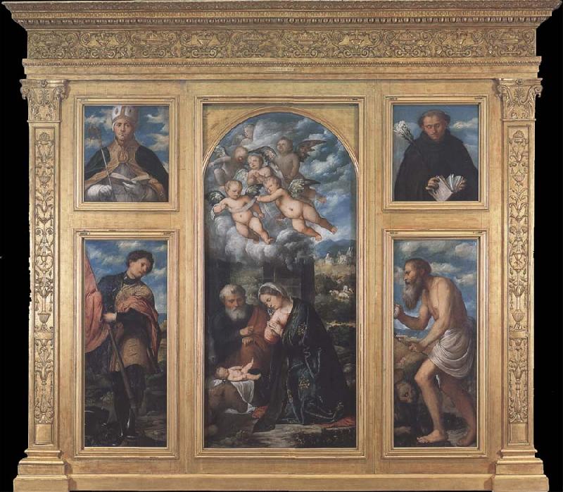 Girolamo Romanino Polyptych of the Nativity,with Saints Alexander,Jerome,Gaudioso and Filippo Benizzi France oil painting art